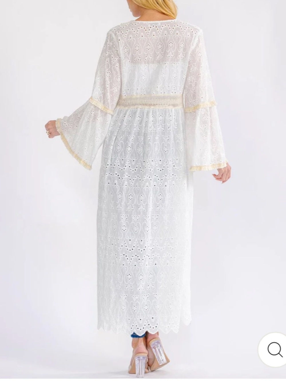 Boho womans Beach Goddess Sheer White Eyelet Tassel Duster size S-M-L - Picture 2 of 3